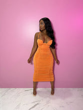 Ruched orange sweetheart dress