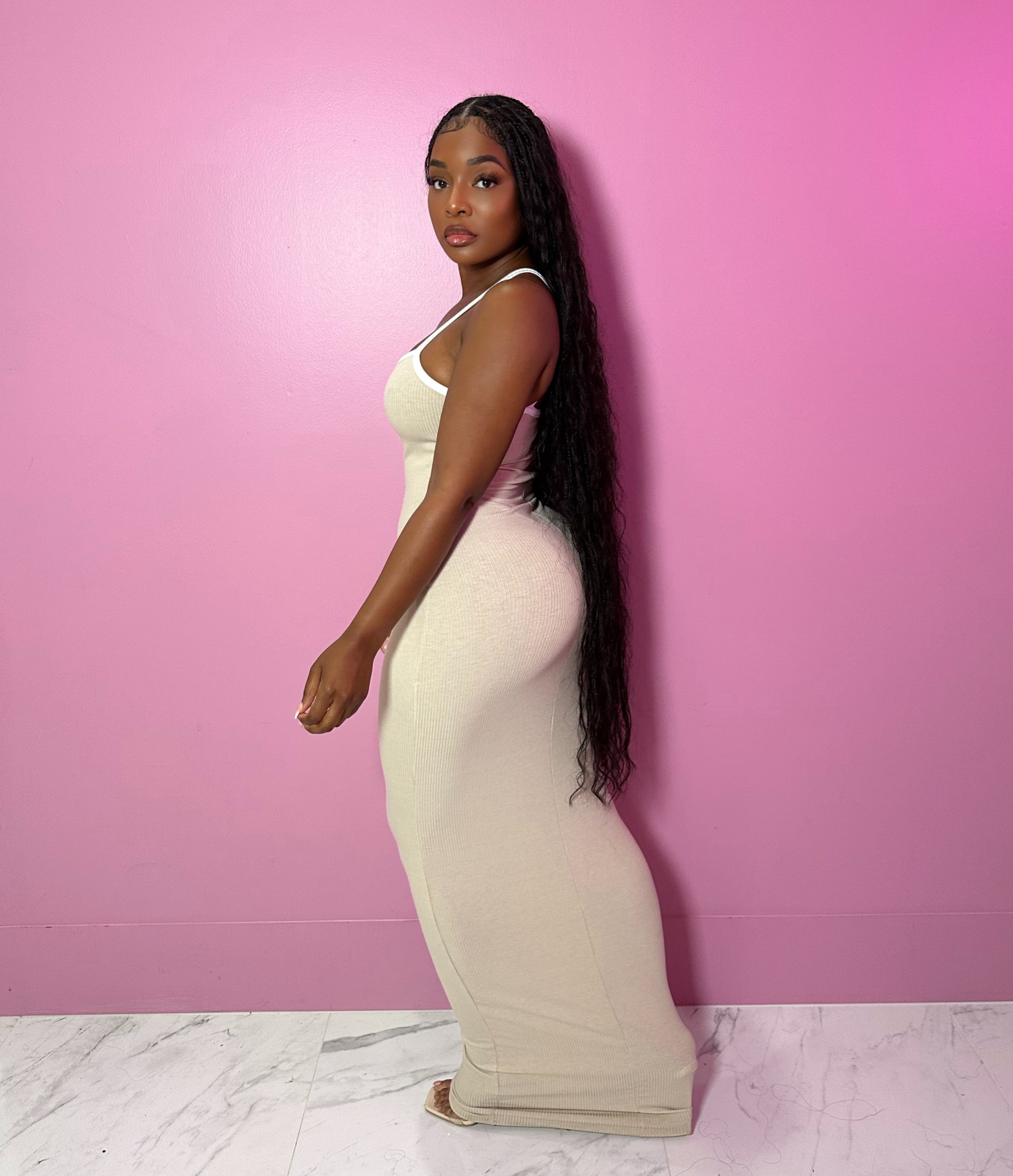 Tan outline tank dress