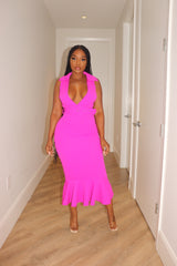 Fuchsia Belted mermaid dress