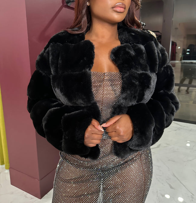 Black faux mink jacket