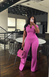Textured magenta pant set