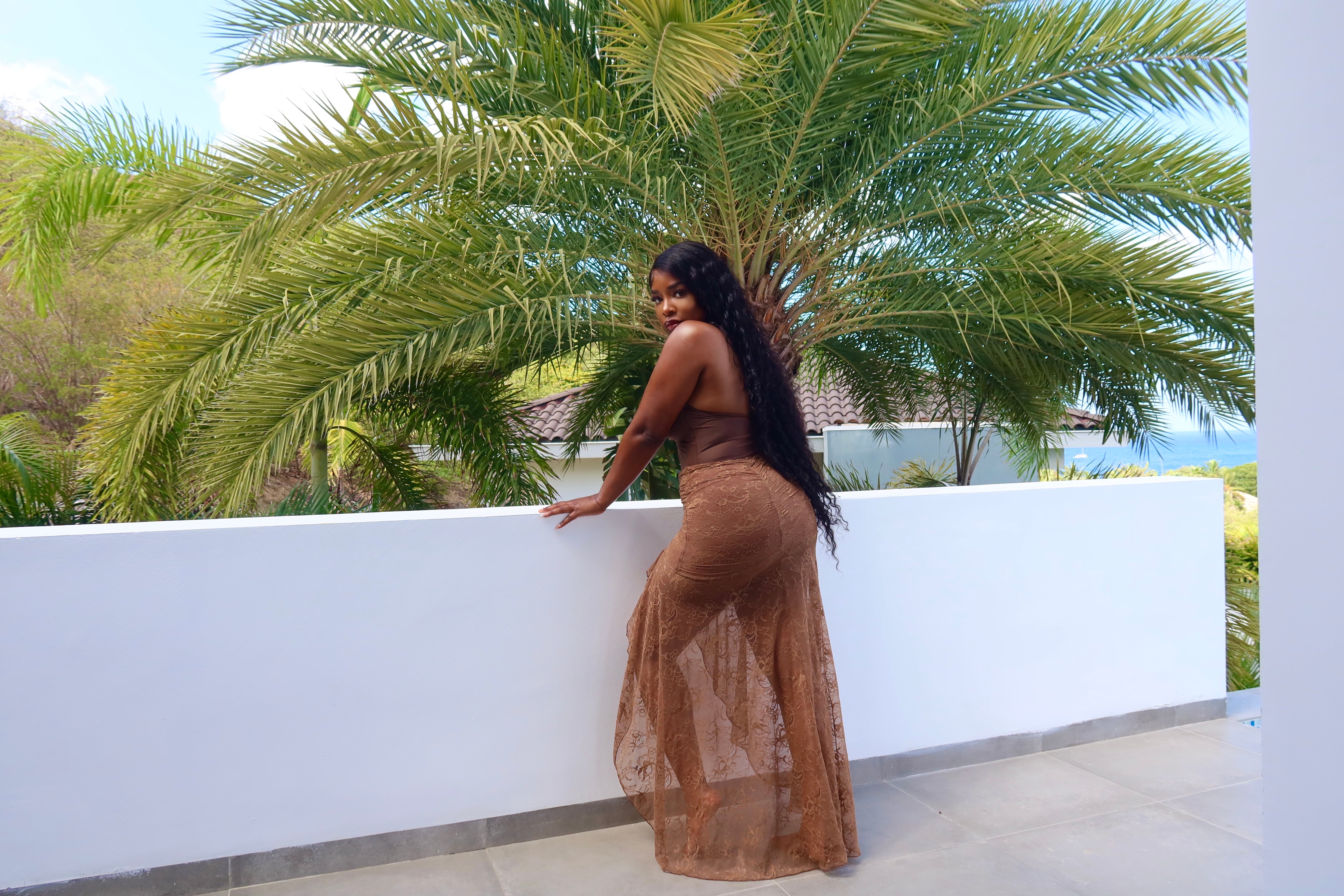 Brown lace cover up skirt