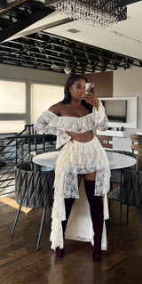 Cream Lace Ruffle skirt set