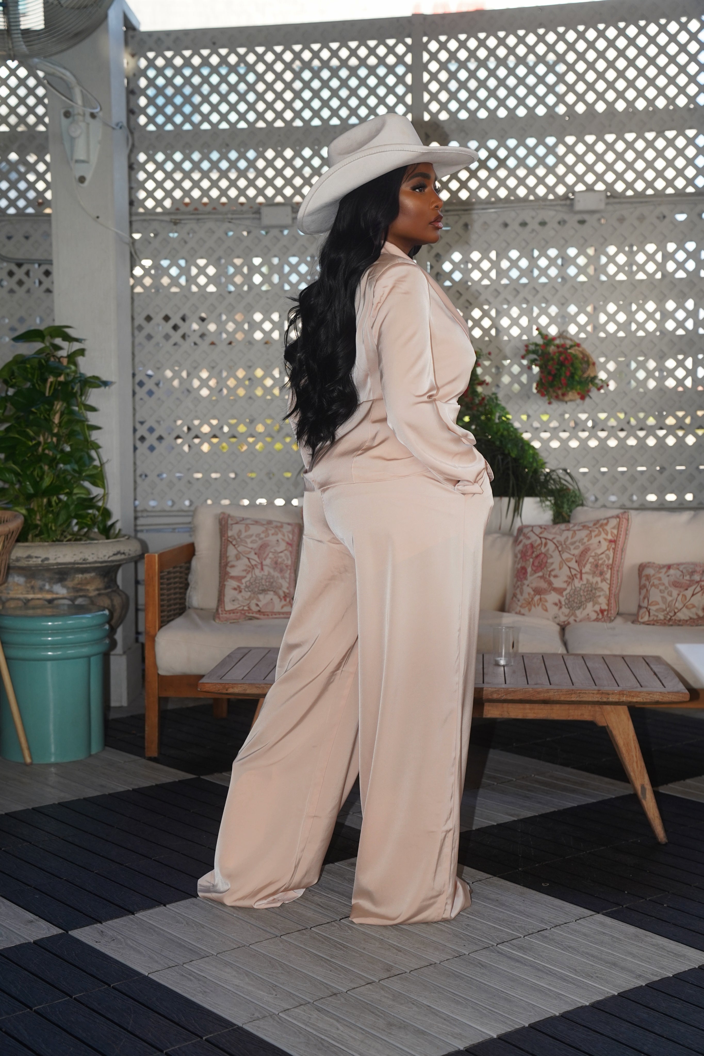 Blush satin suit