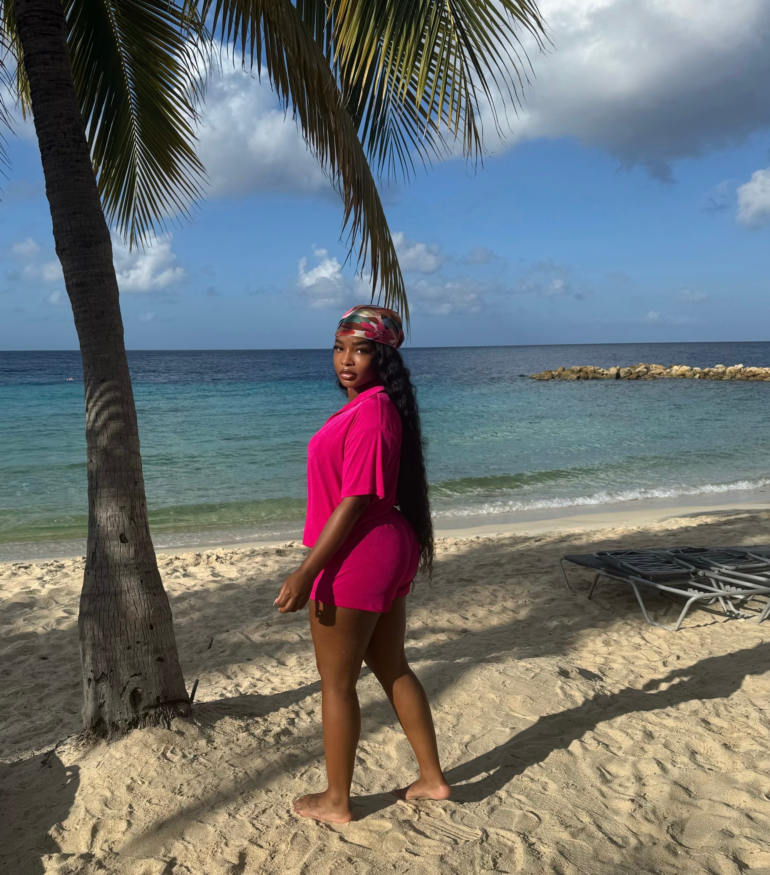 Fuchsia cover up short set