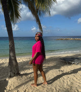 Fuchsia cover up short set
