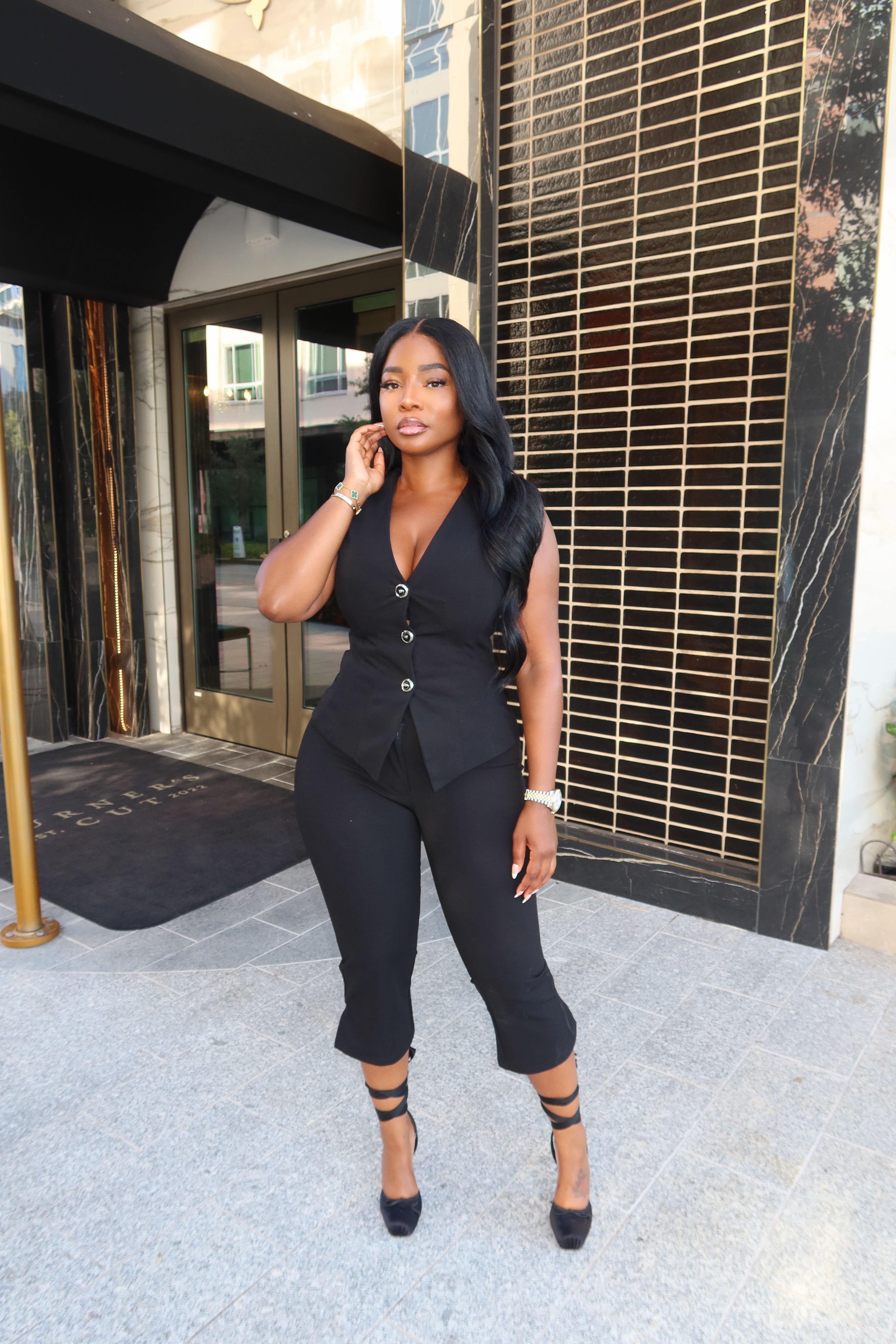 Black halter capri set