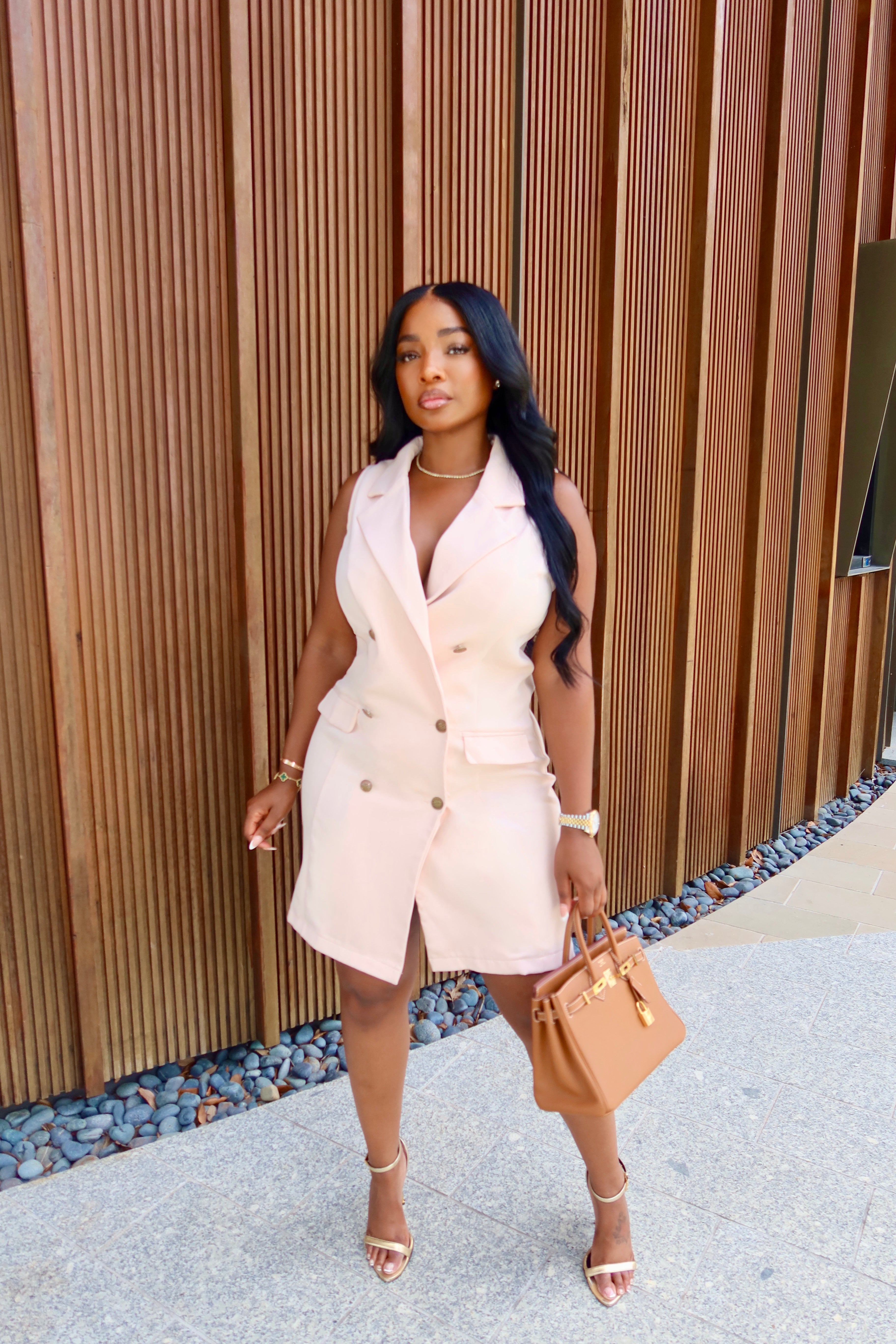 Blush Gold Button Vest Dres