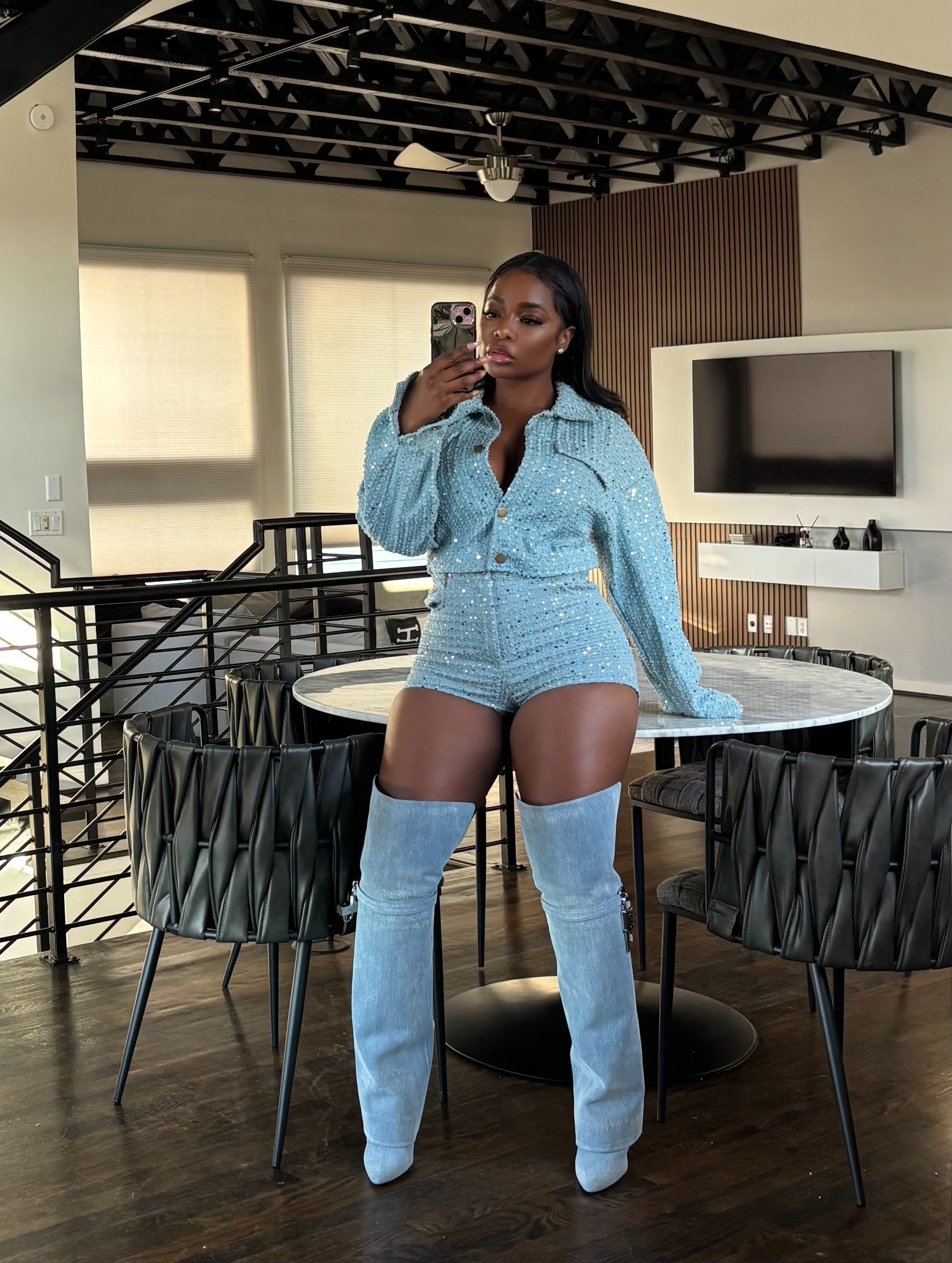 Sparkle denim short set