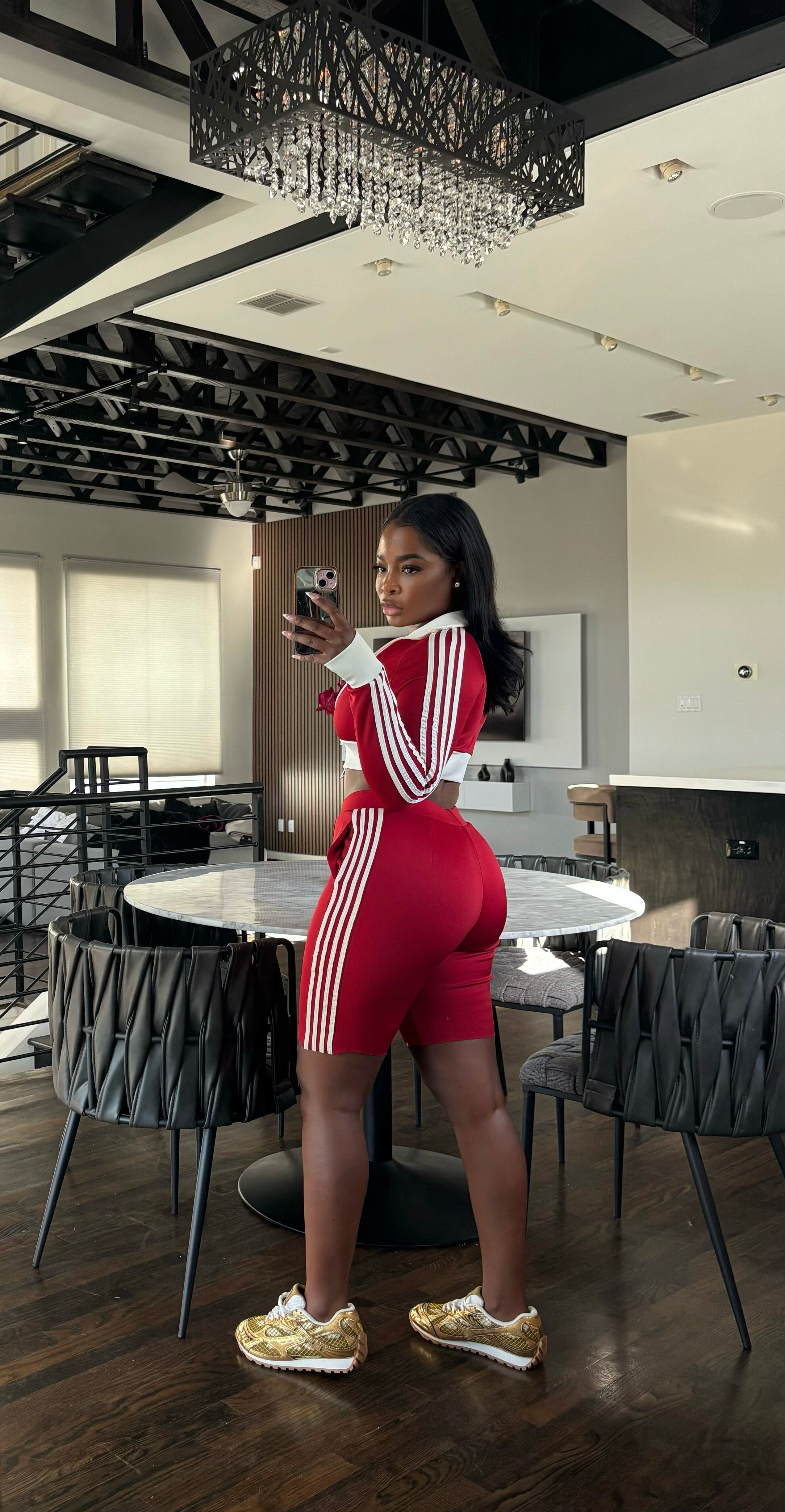 Red stripe short set