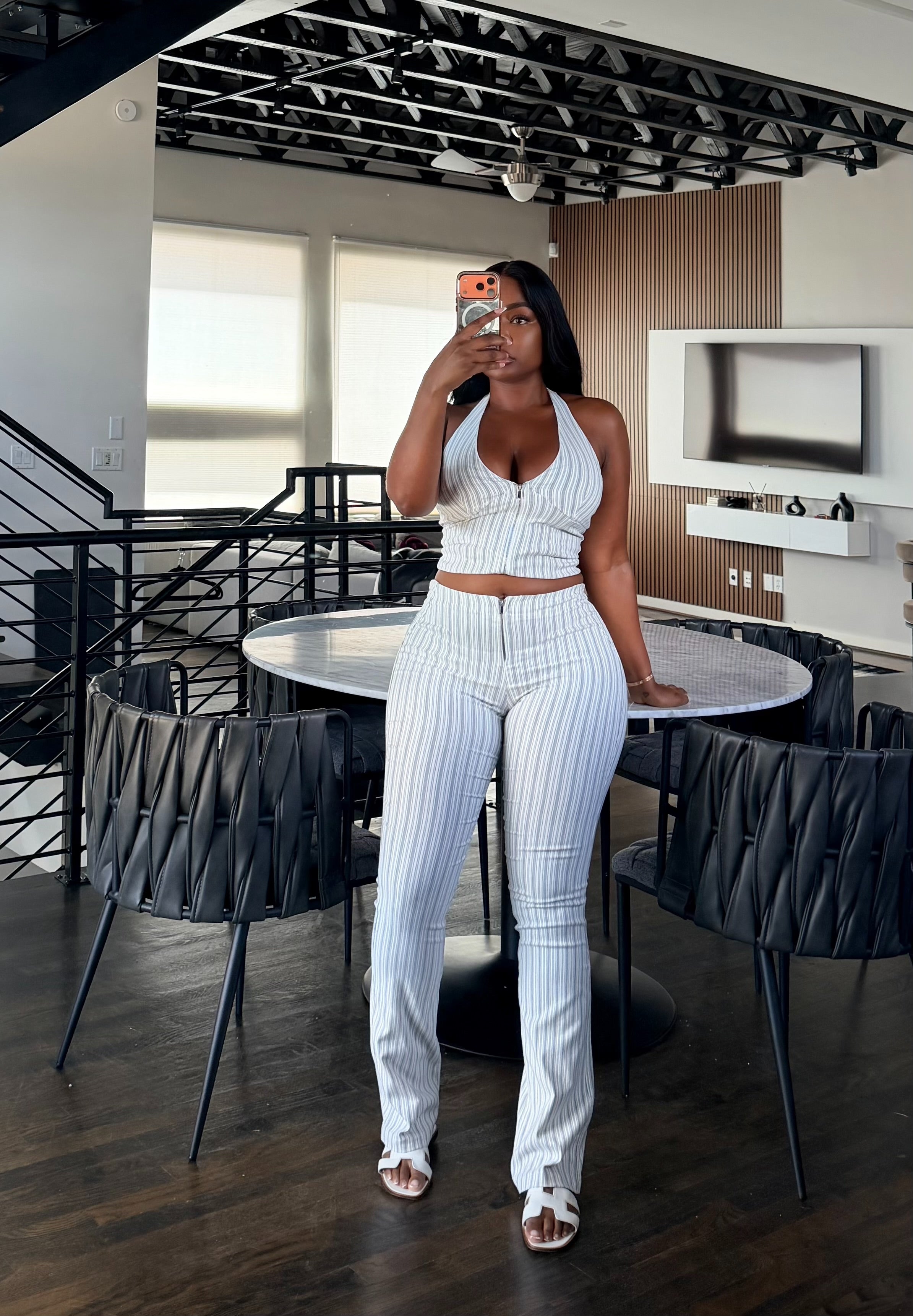 Stripe halter pant set