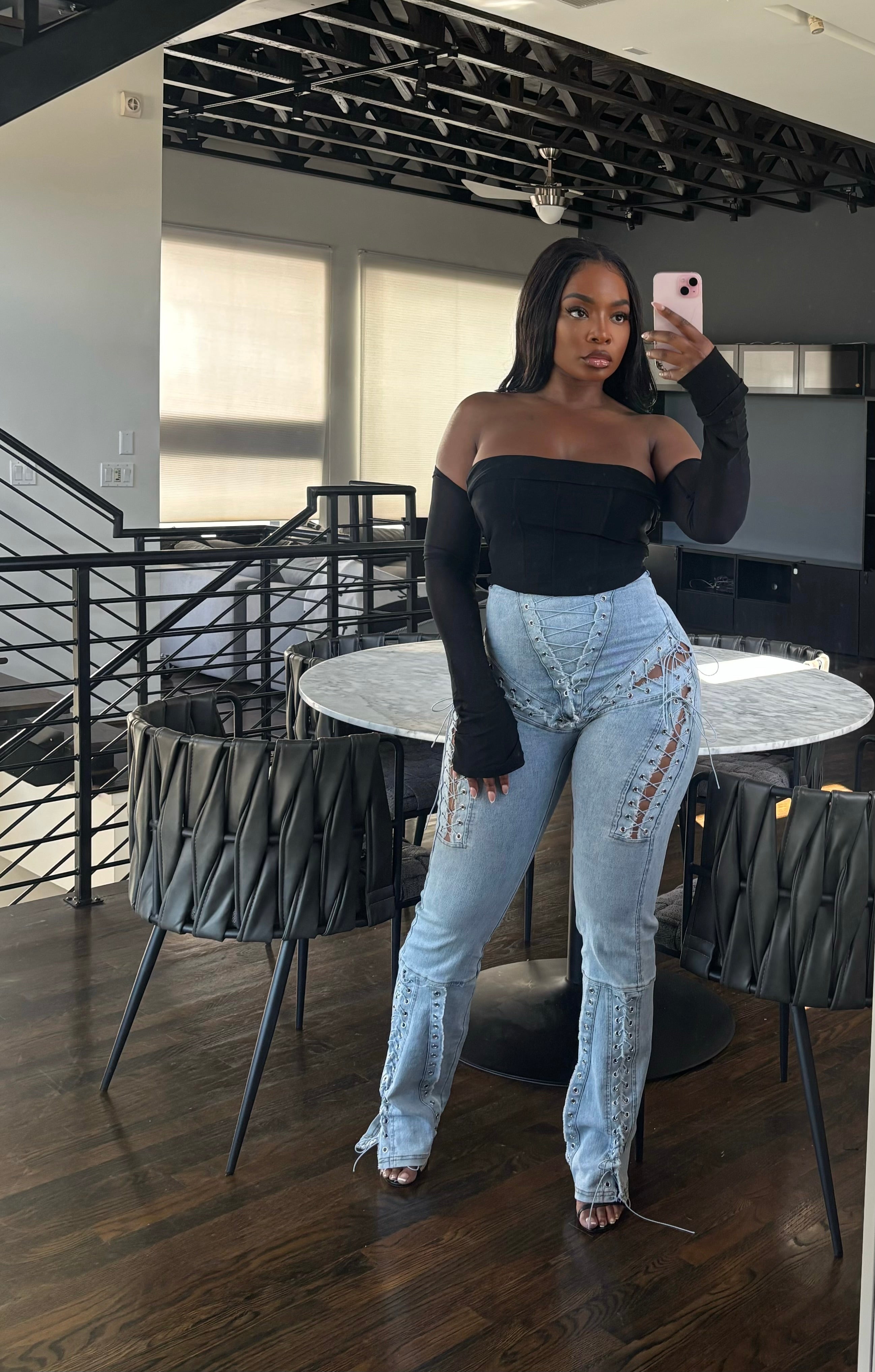 Lasso denim pants