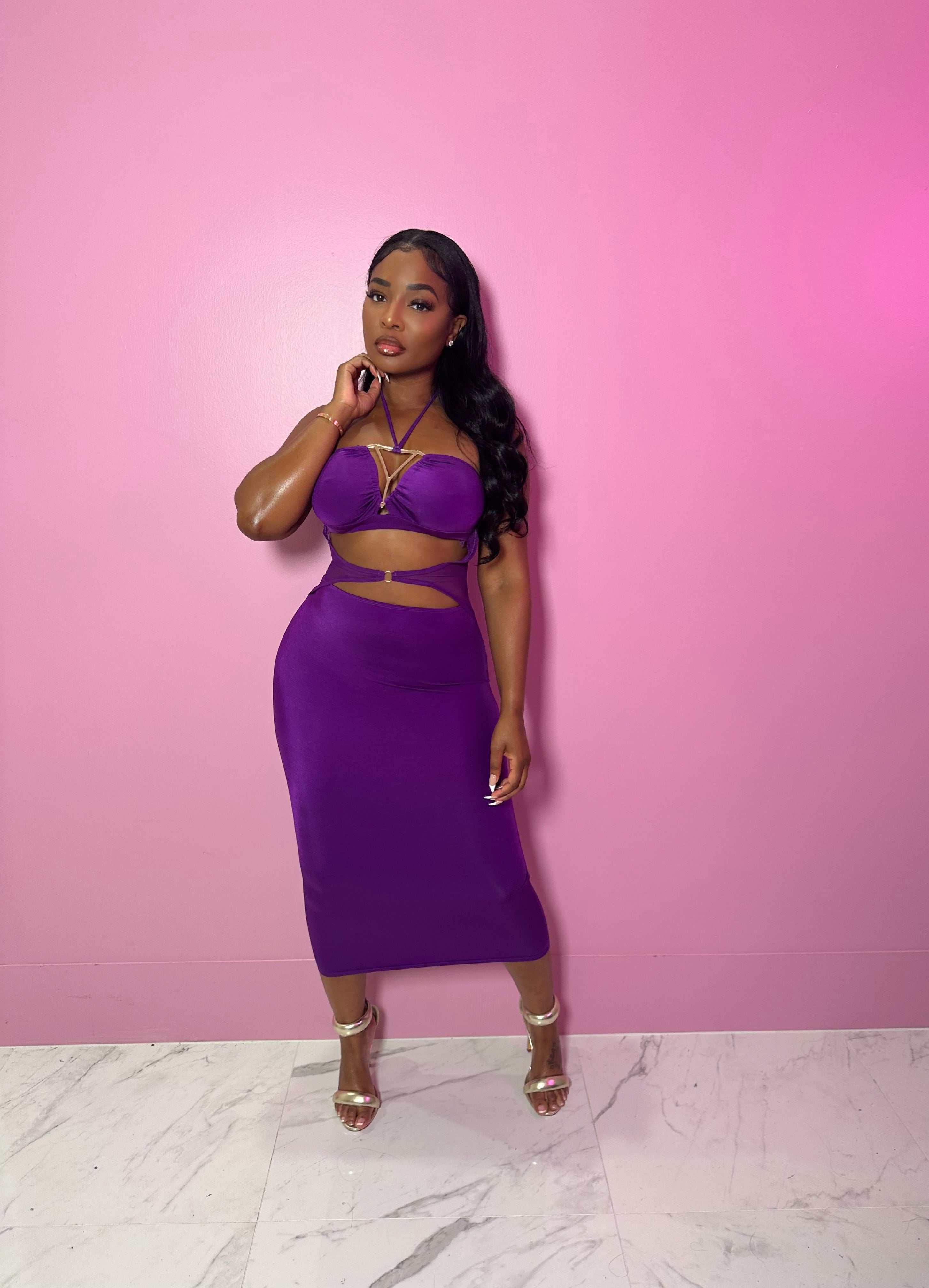 Halter Purple cut out dress