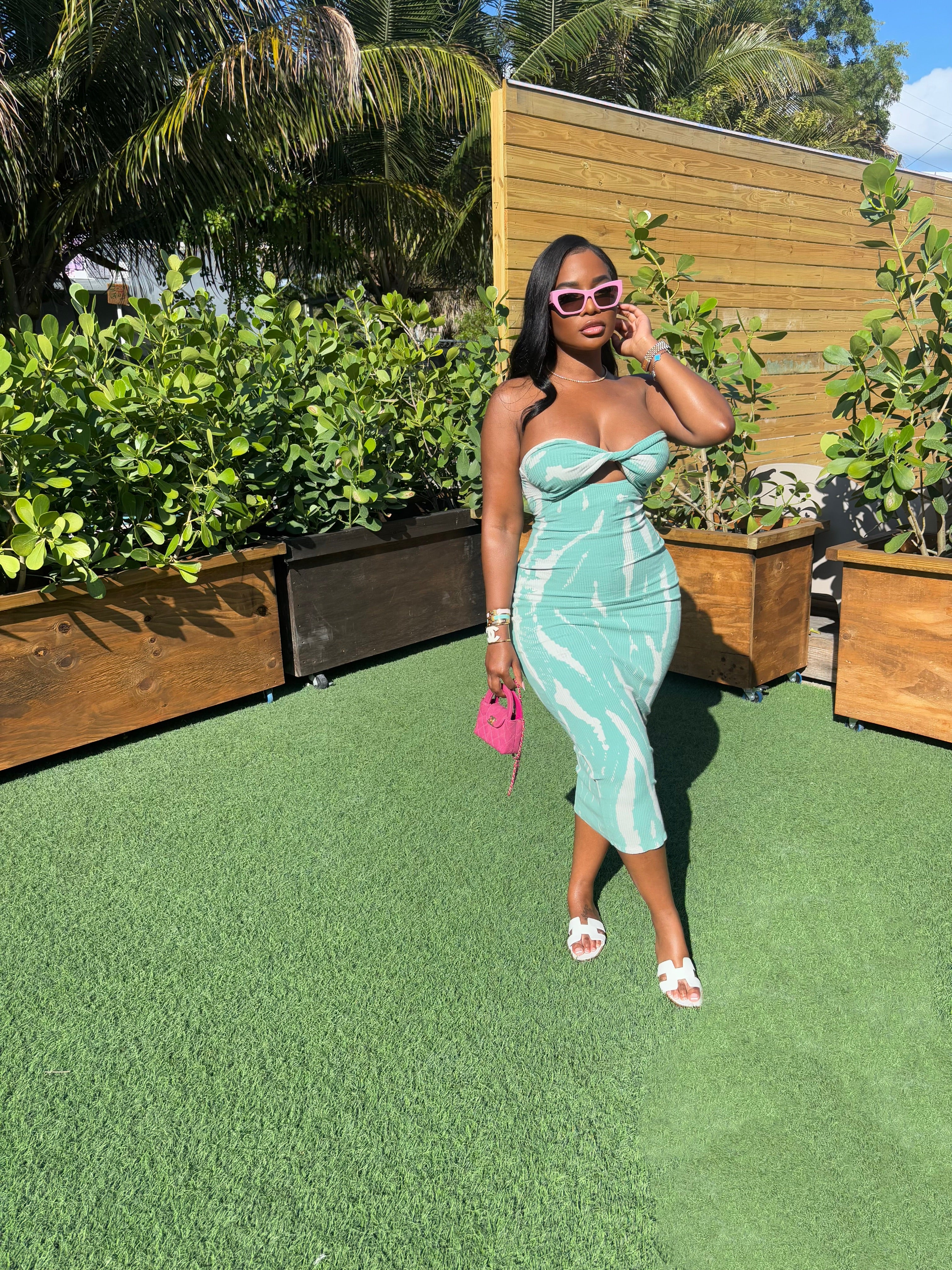 Teal tie dye twist dress