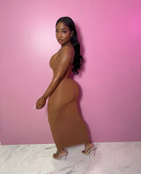 Cognac second skin dress
