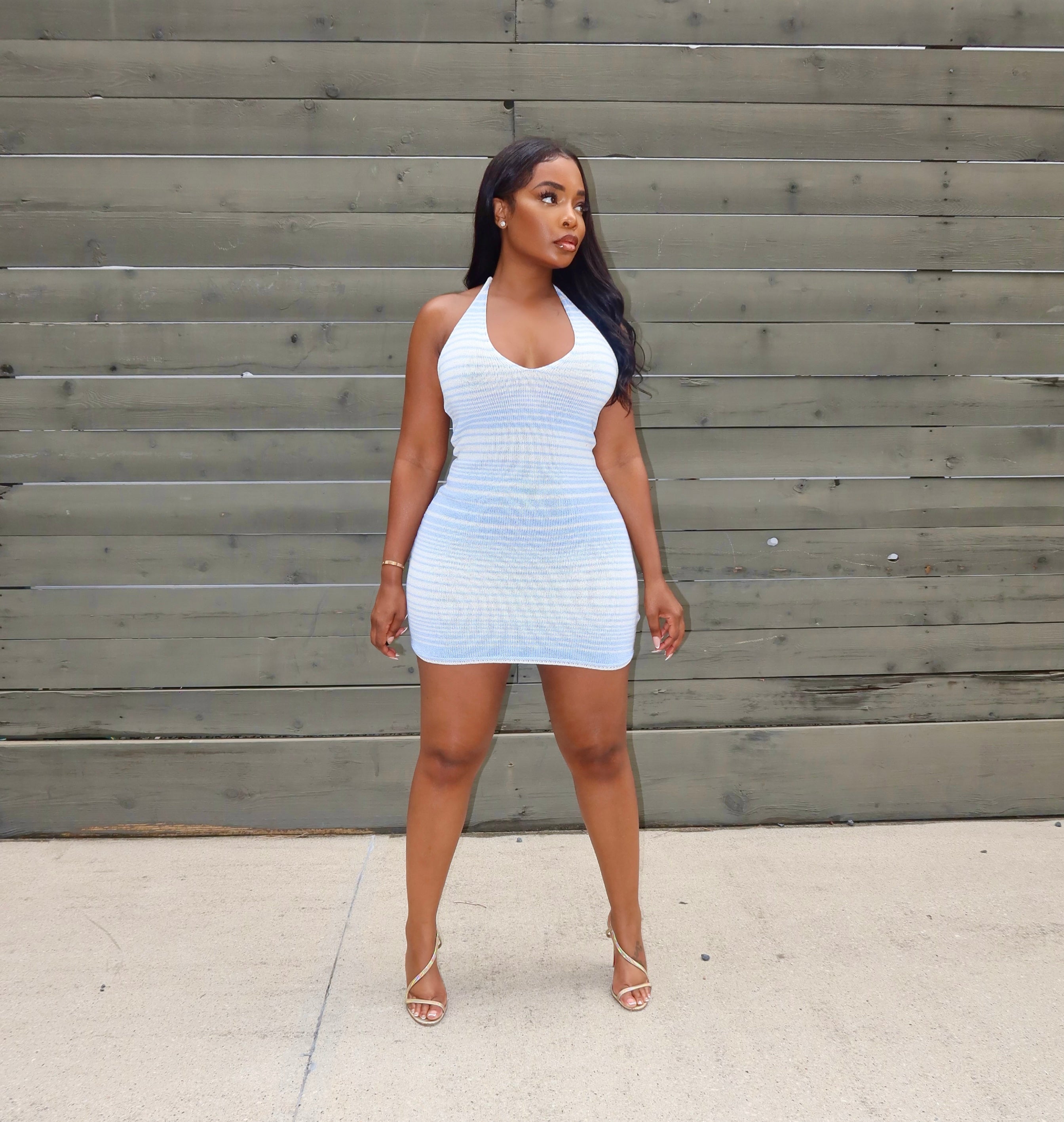 Blue strip halter dress