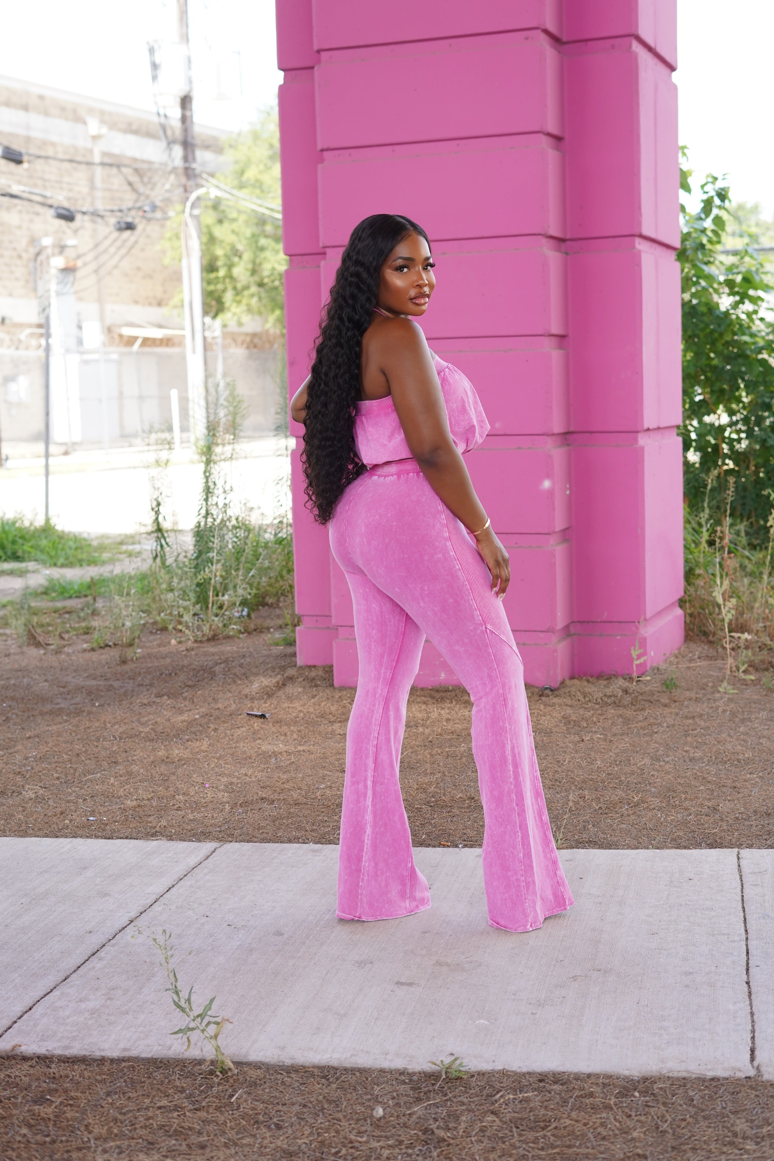 Pink bubble halter pant set