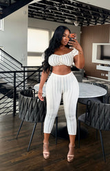 Cream textured capri set