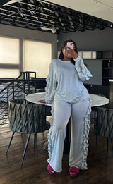 Ruffle gray pant set
