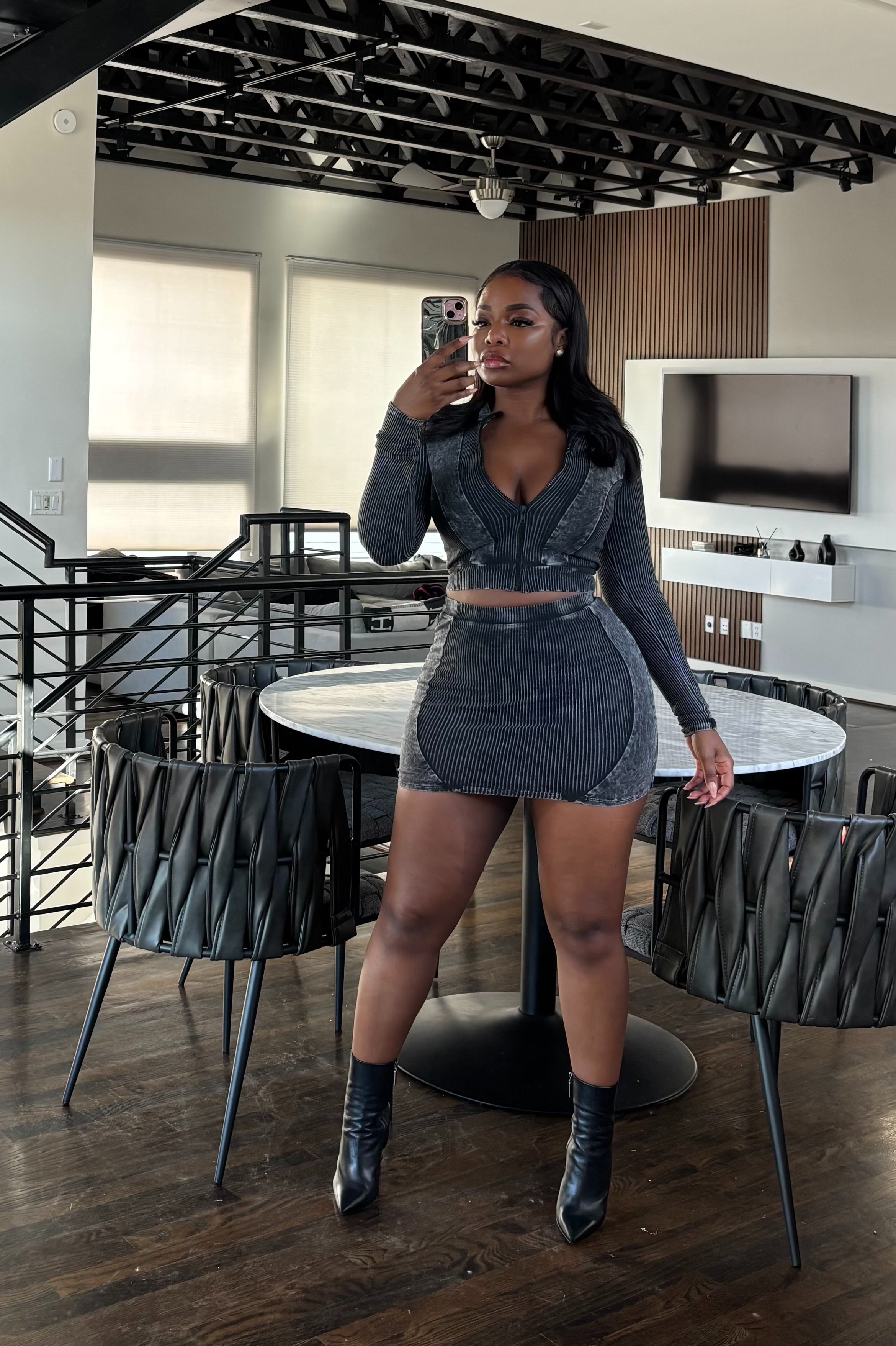 Charcoal washed skirt set