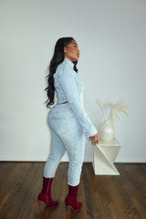V cut denim pant set