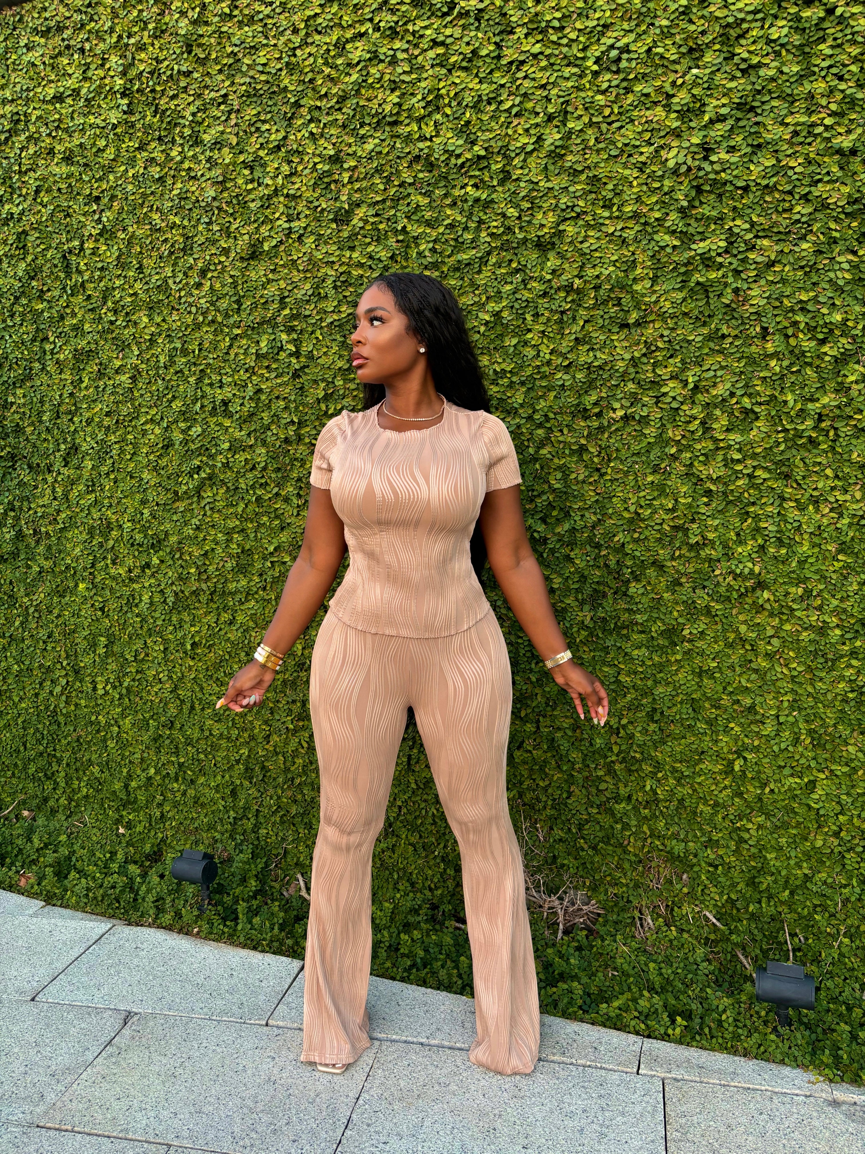 Tan Wavy Pant Set