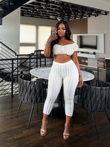 Cream textured capri set
