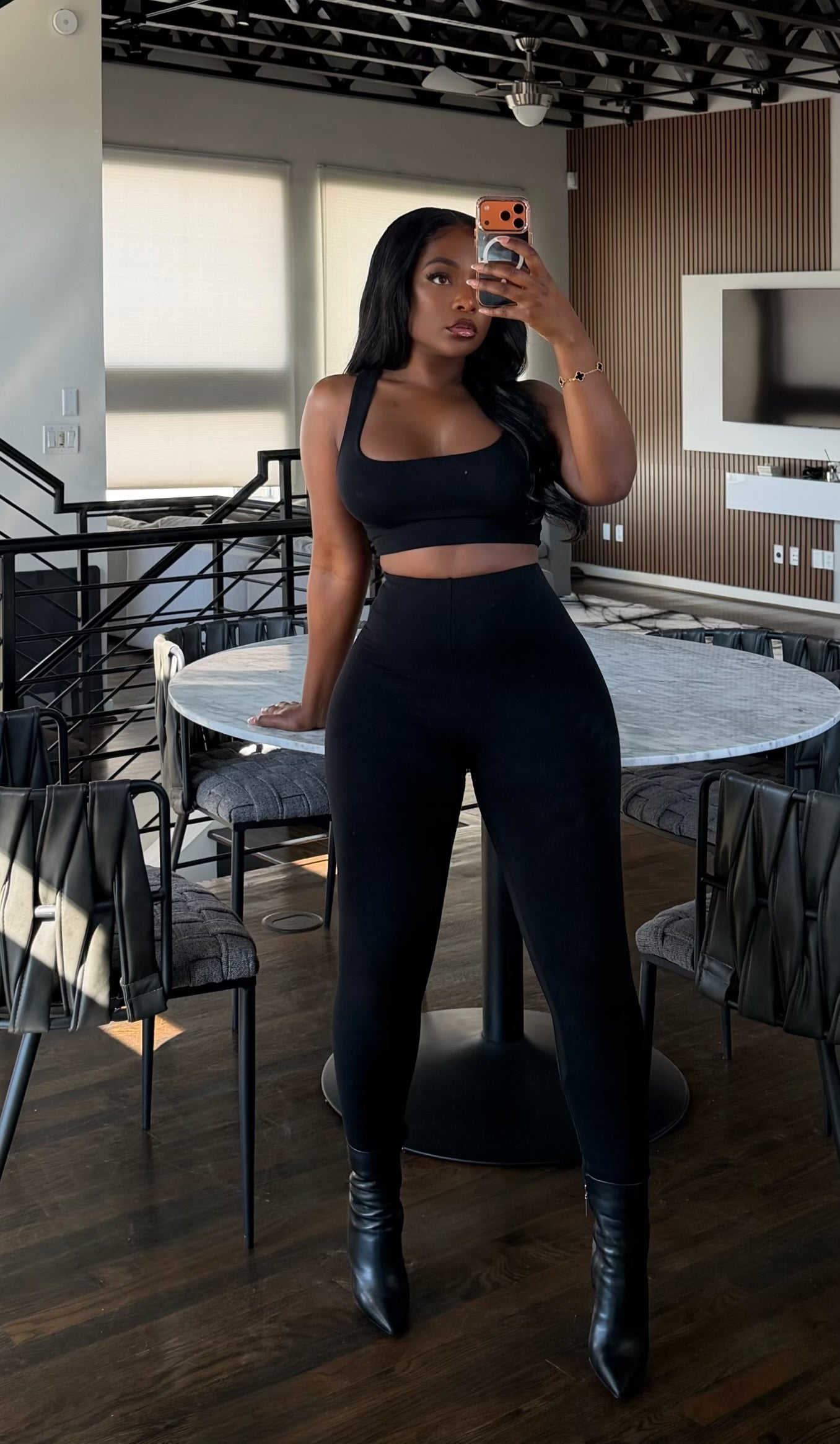 Black jersey lined pant set