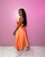 Orange Satin Halter Dress