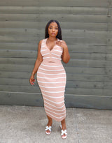 Tan stripe midi skirt set