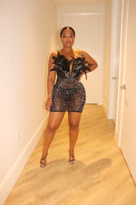 Feather pearl mini dress black
