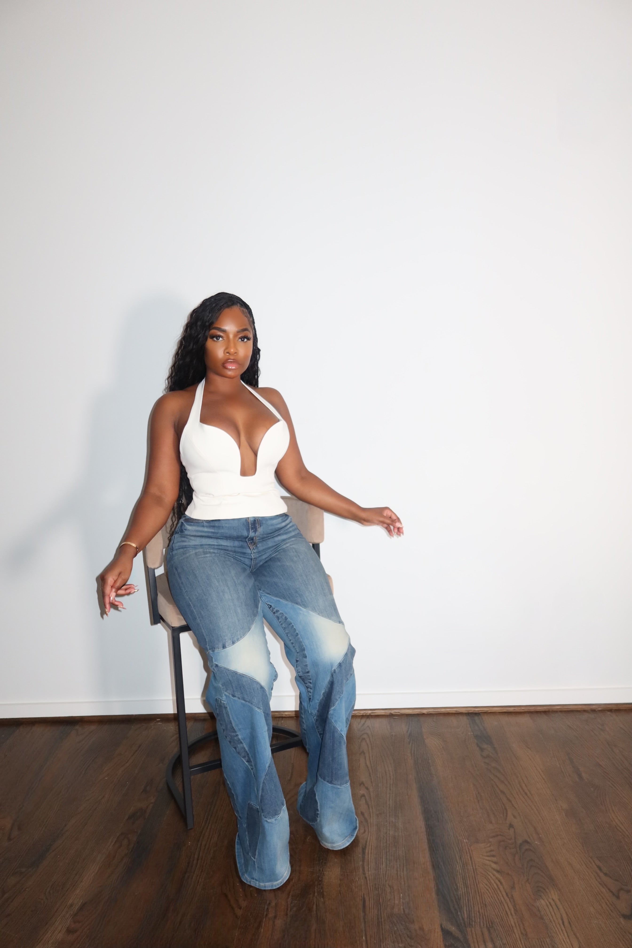 Contrast knee denim