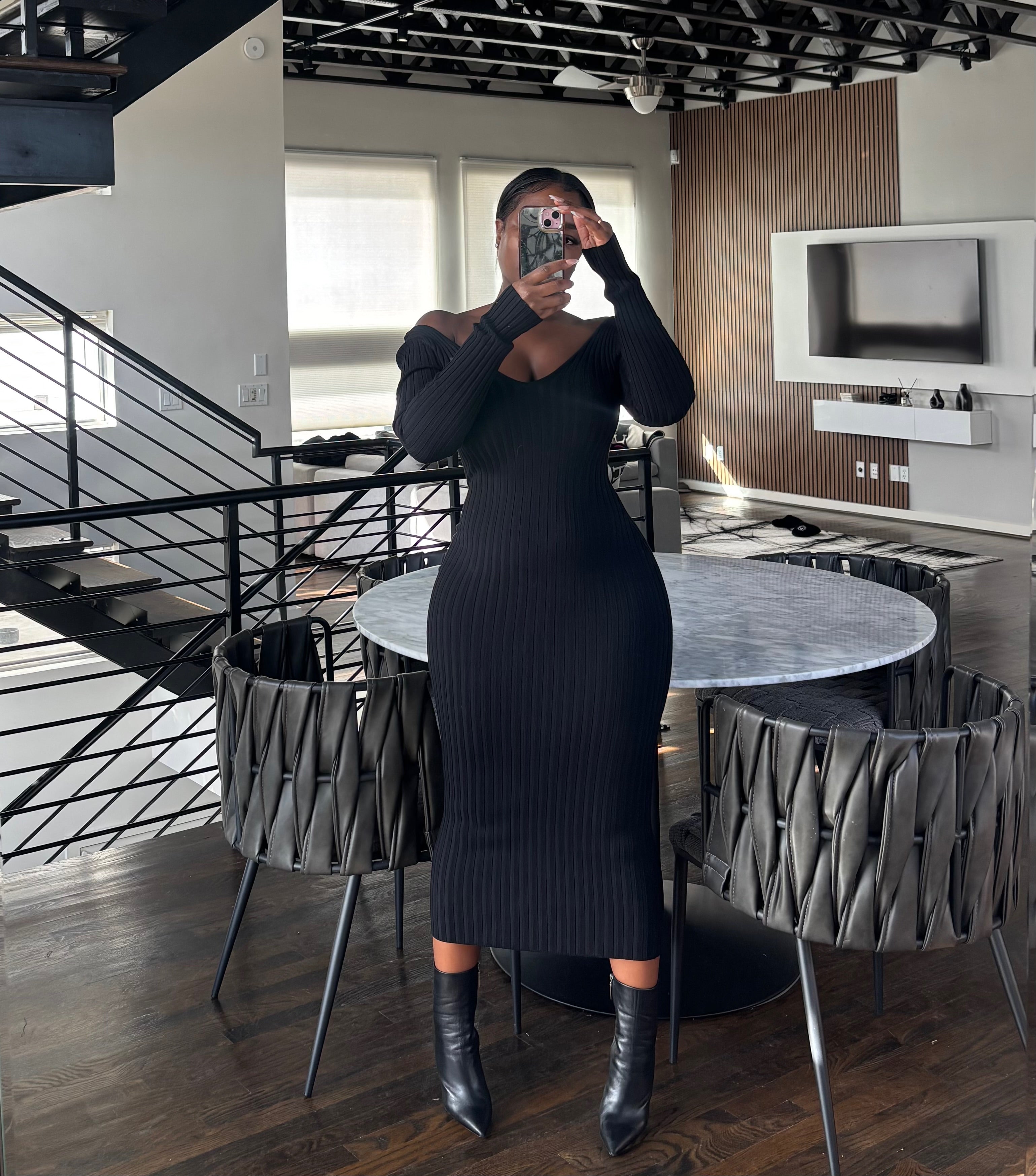 Black ribbed sweater dress