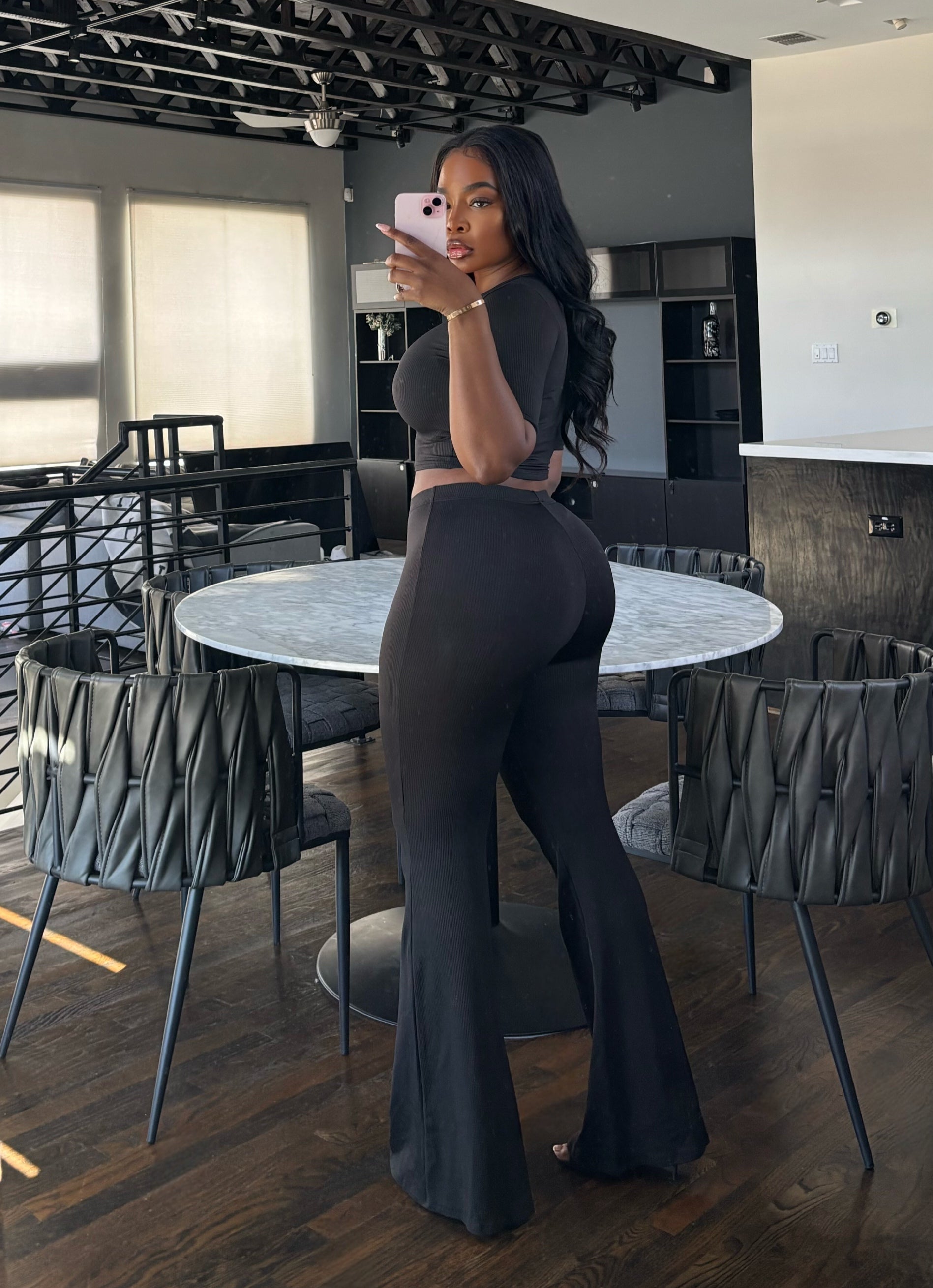 Black boot pant set