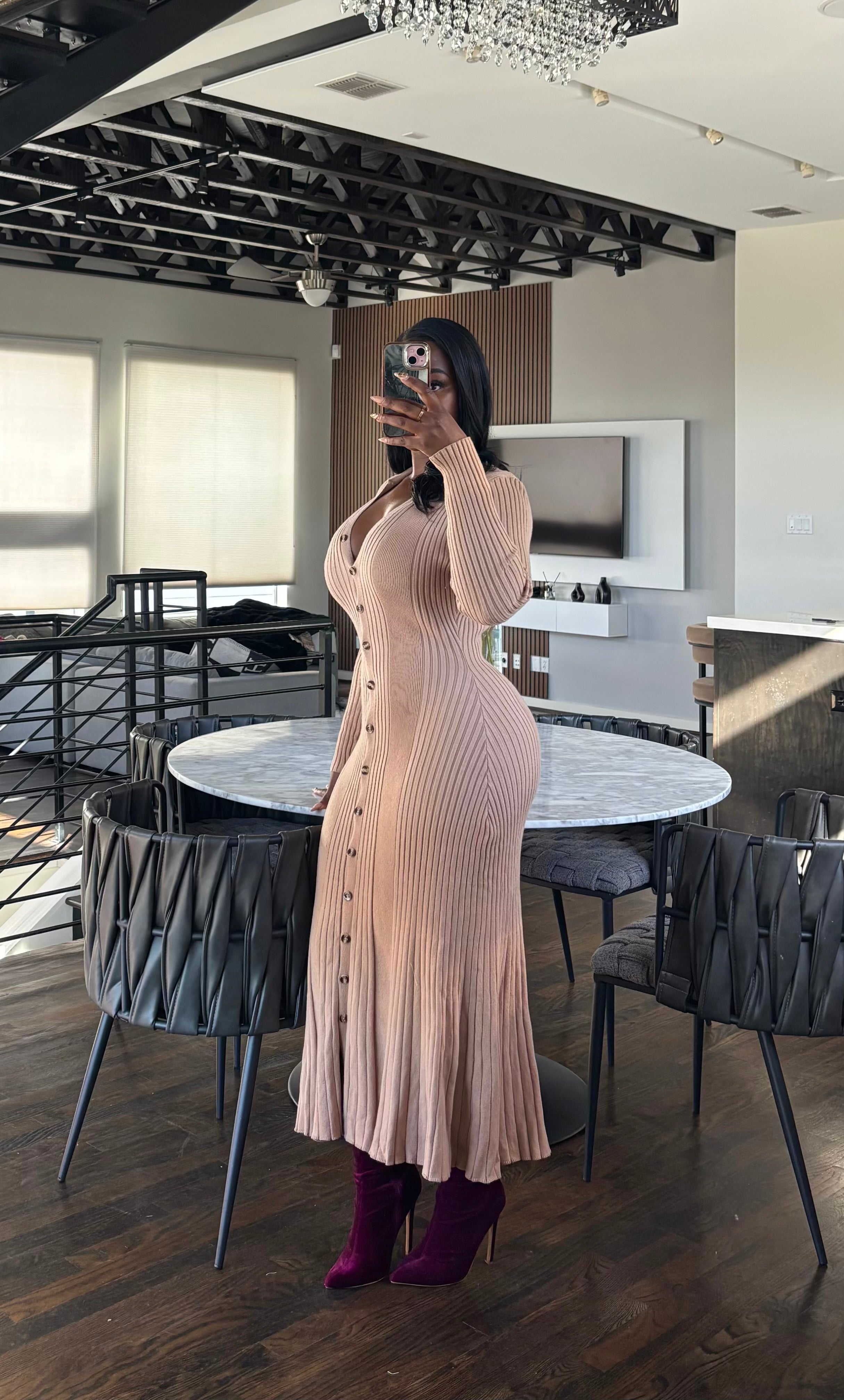 Khaki knit Button down dress