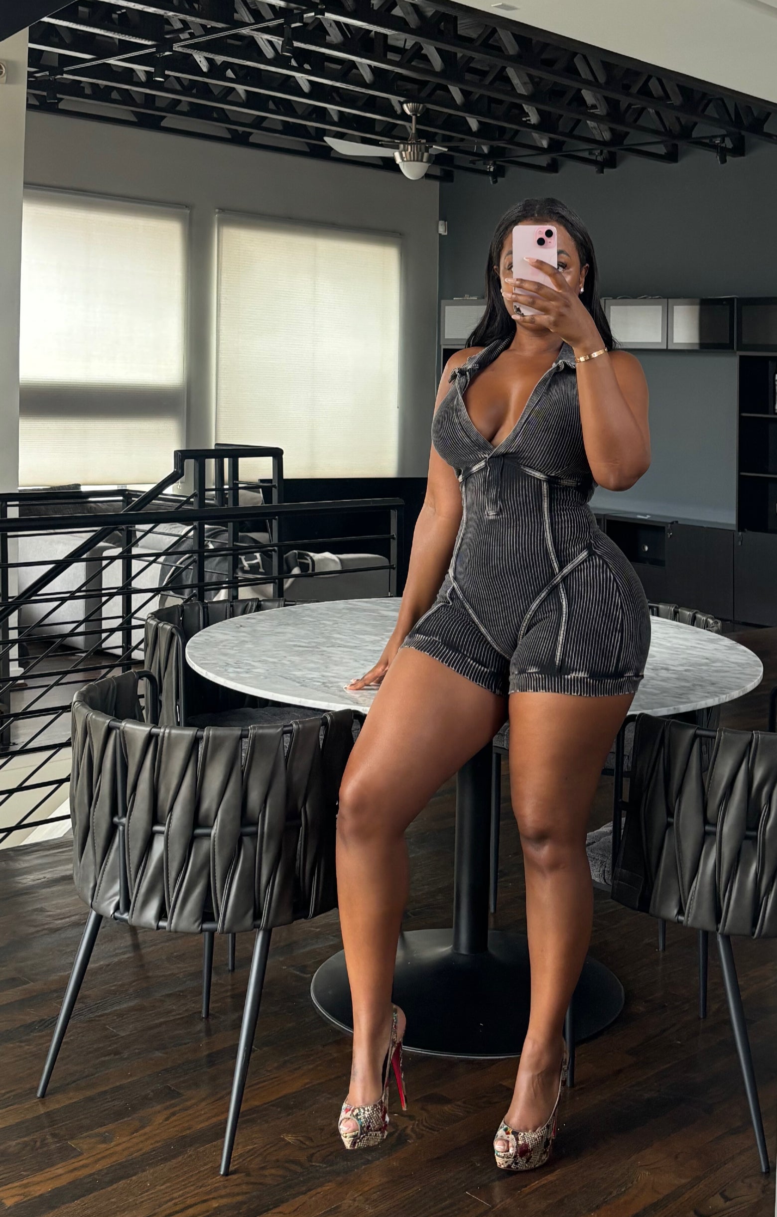 Charcoal outline collar romper
