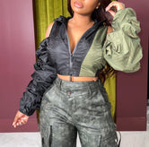 2 tone cold shoulder puffer