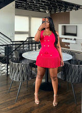 Red pleated Skirt set