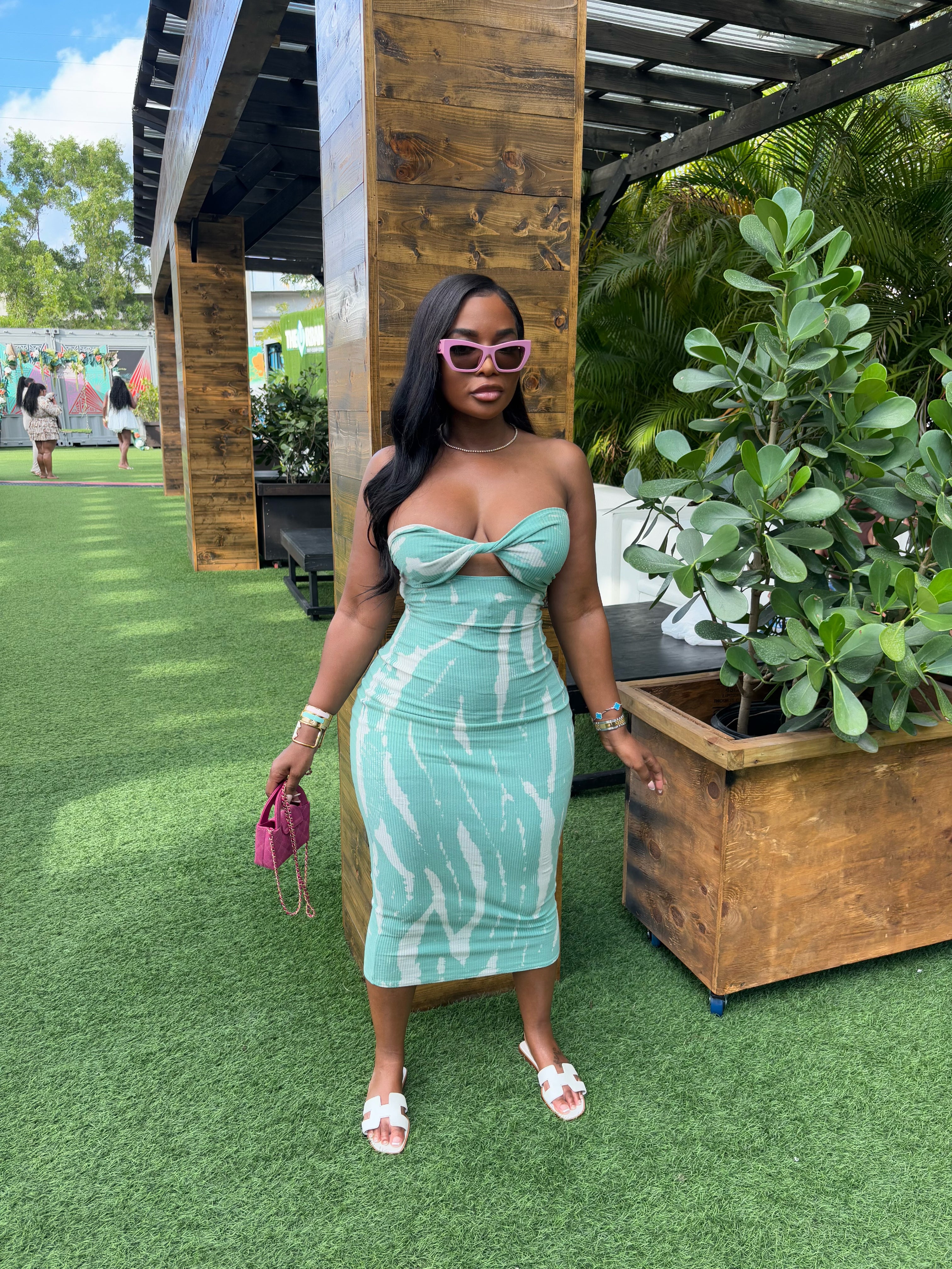 Teal tie dye twist dress