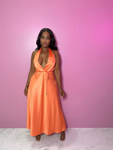Orange Satin Halter Dress
