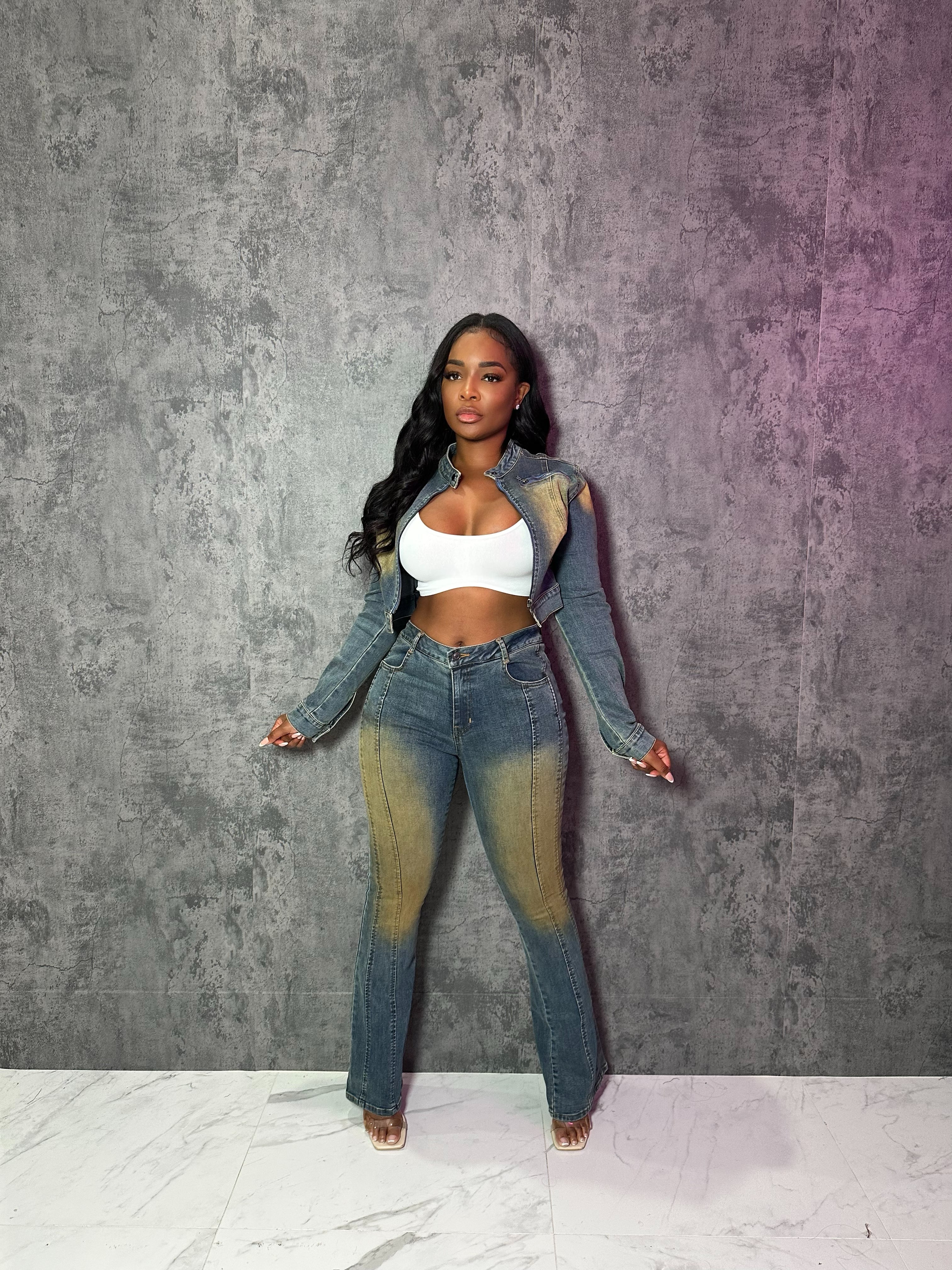 Fall Faded Denim Pant Set