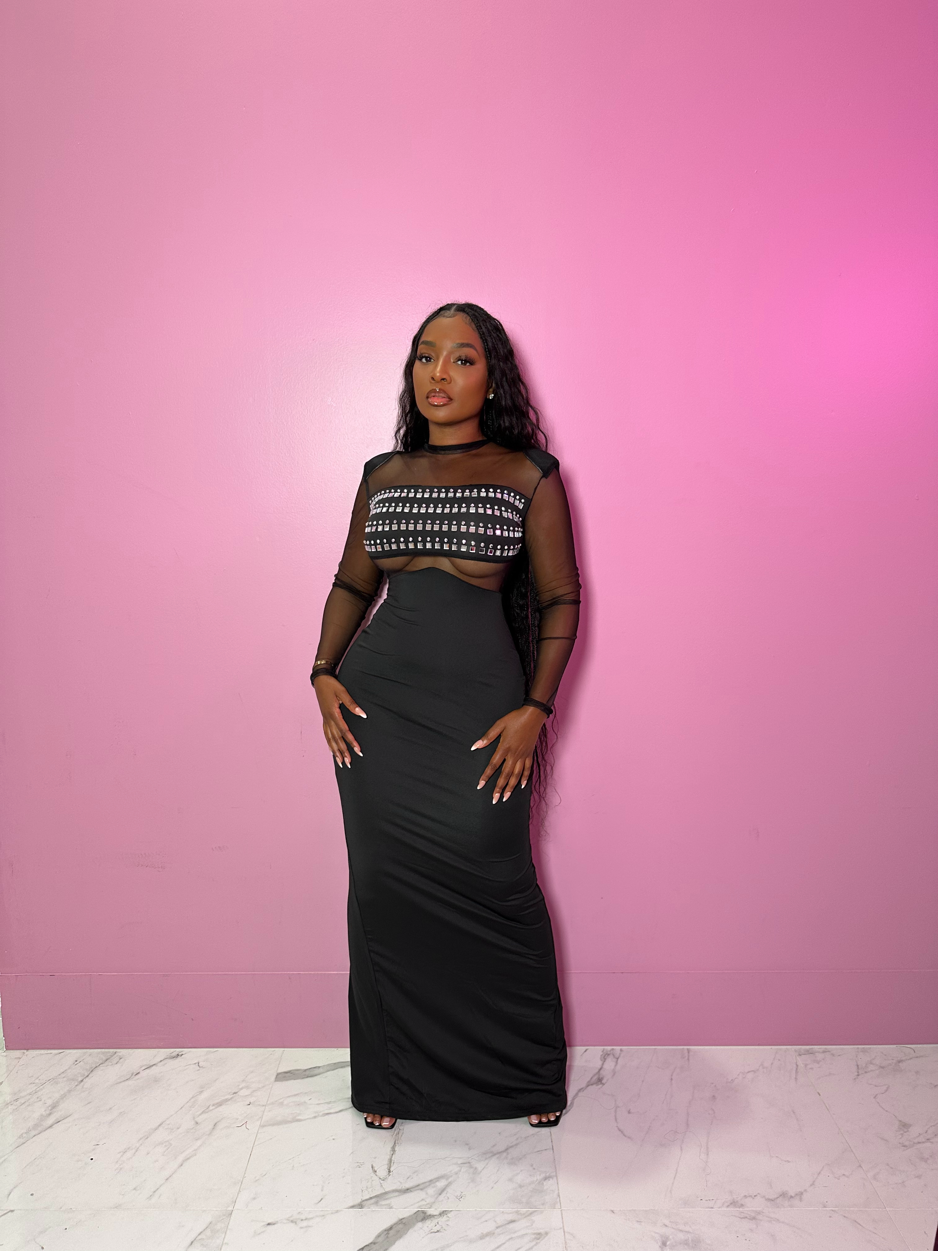 Sheer Stone Formal Dress