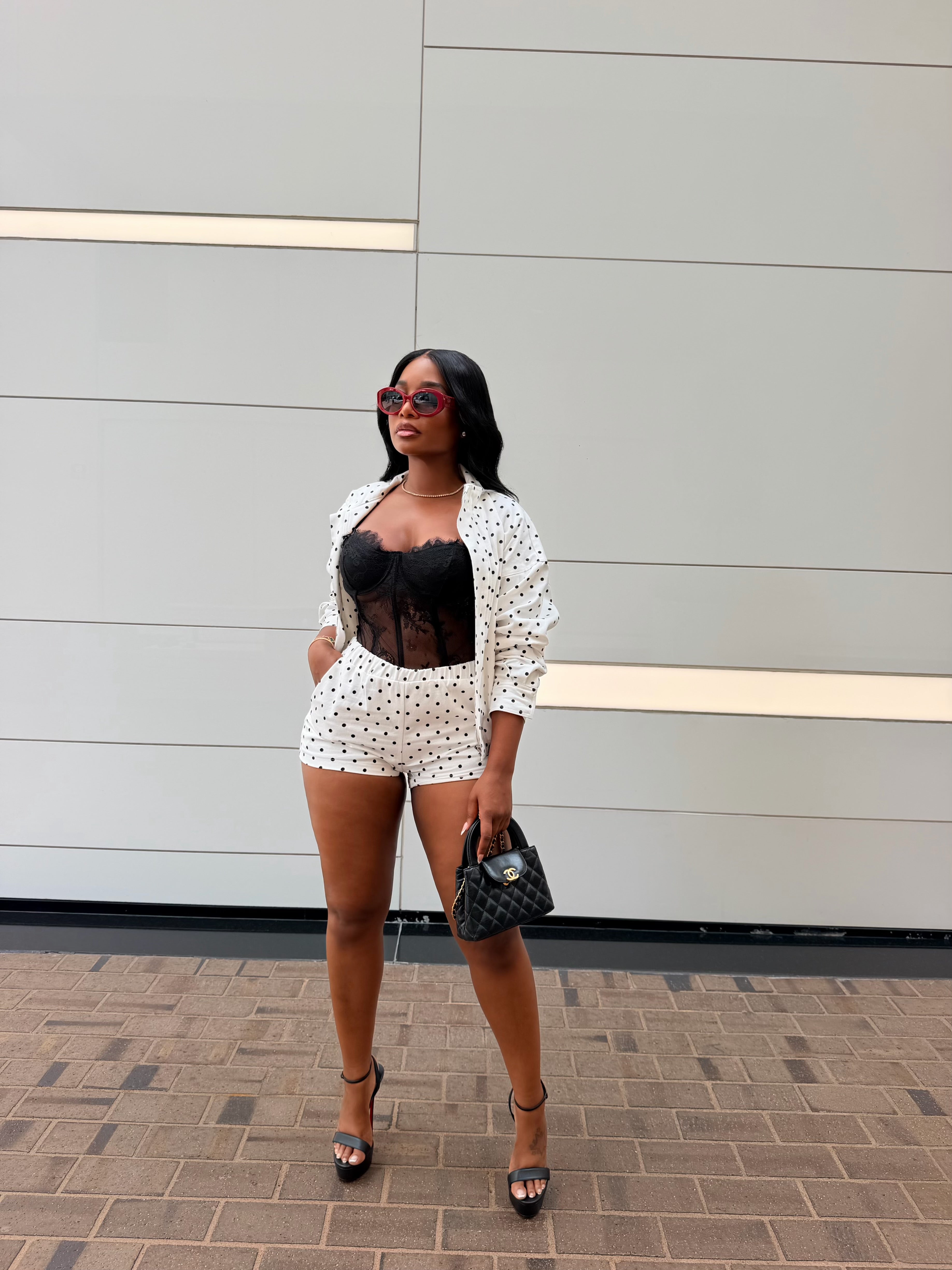 White polka jacket set