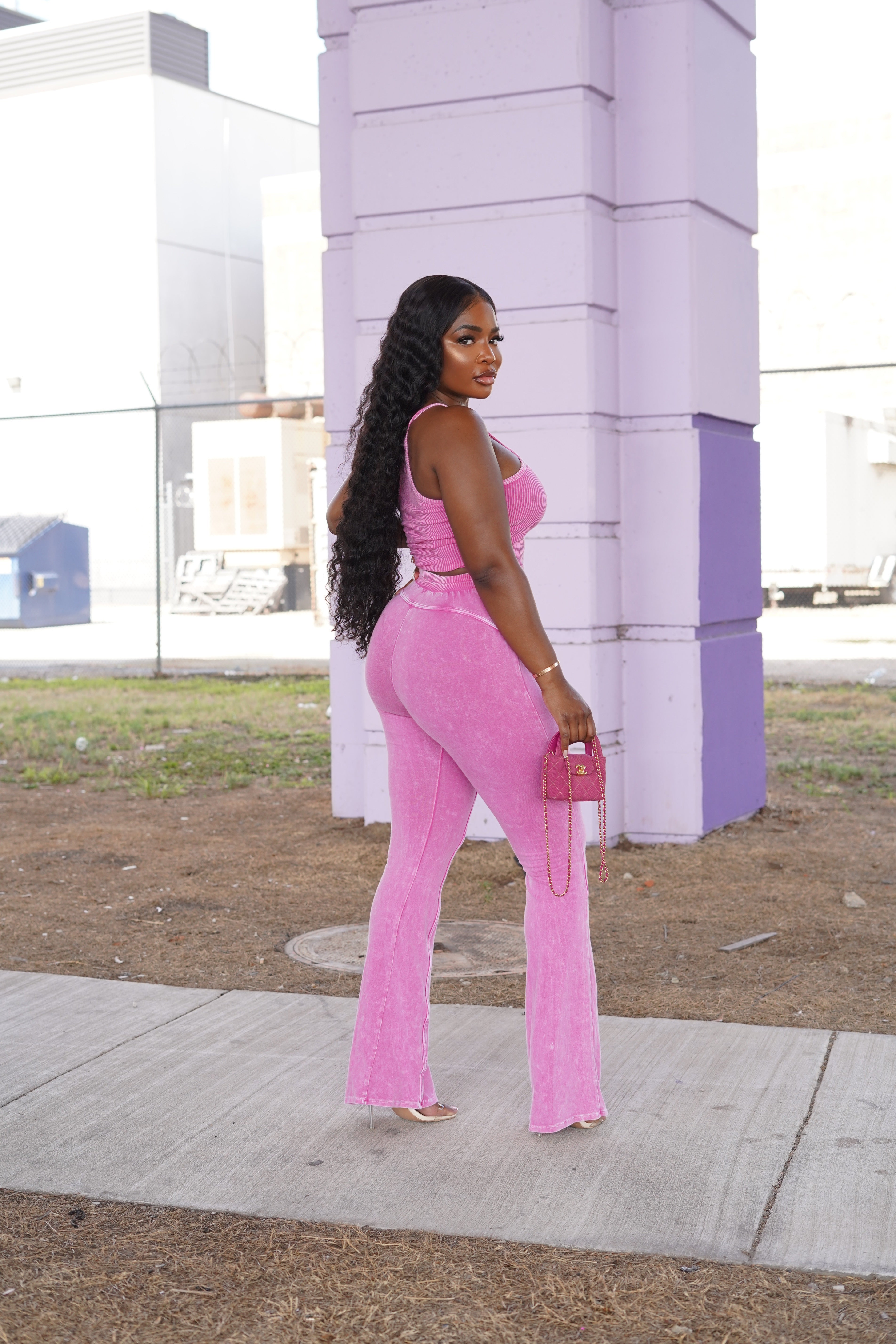 Pink line pant set