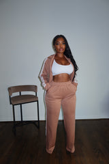 Tan white stripe jogger