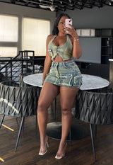 Antique denim skirt set