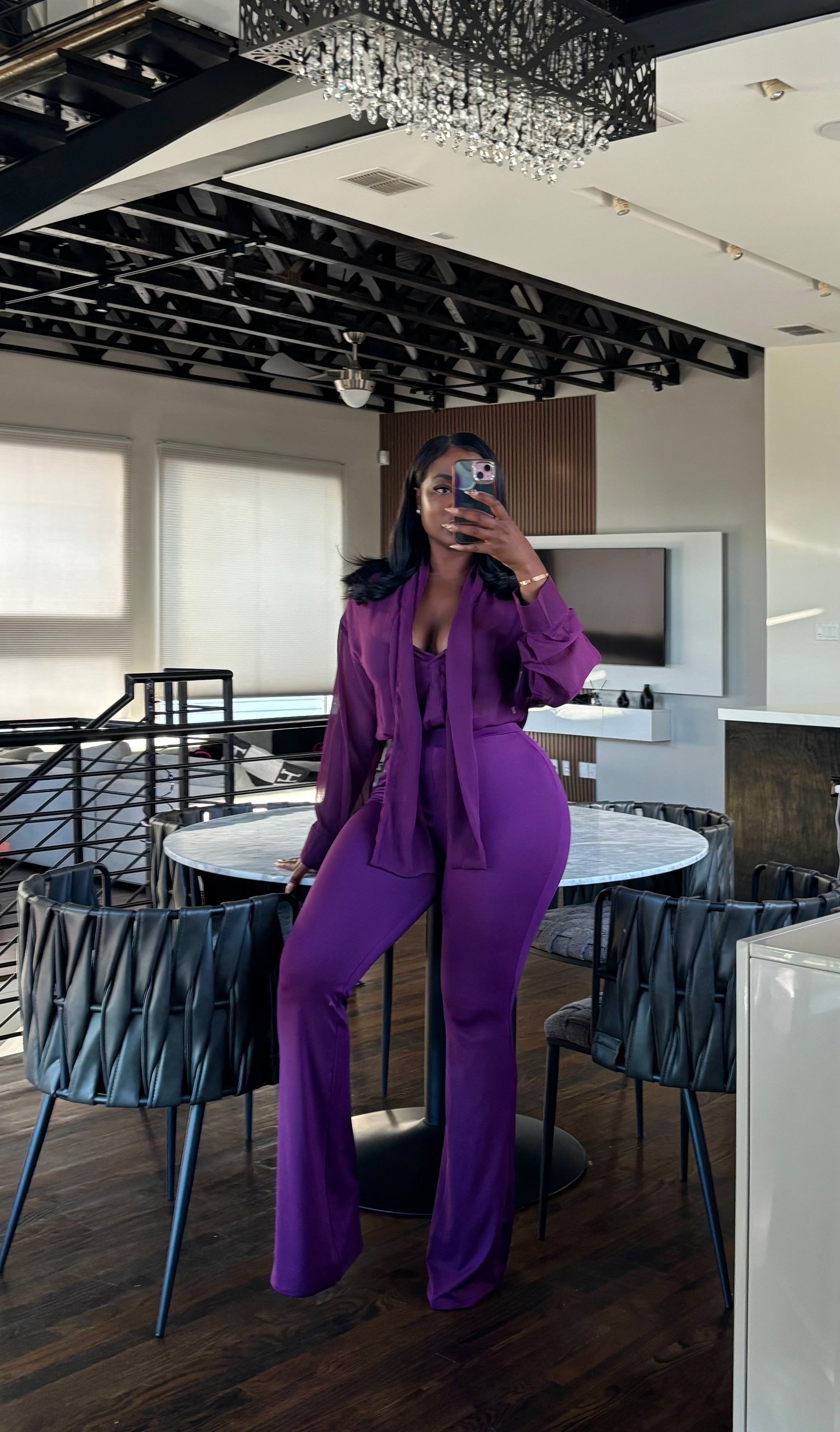 Purple Chiffon Pant Set