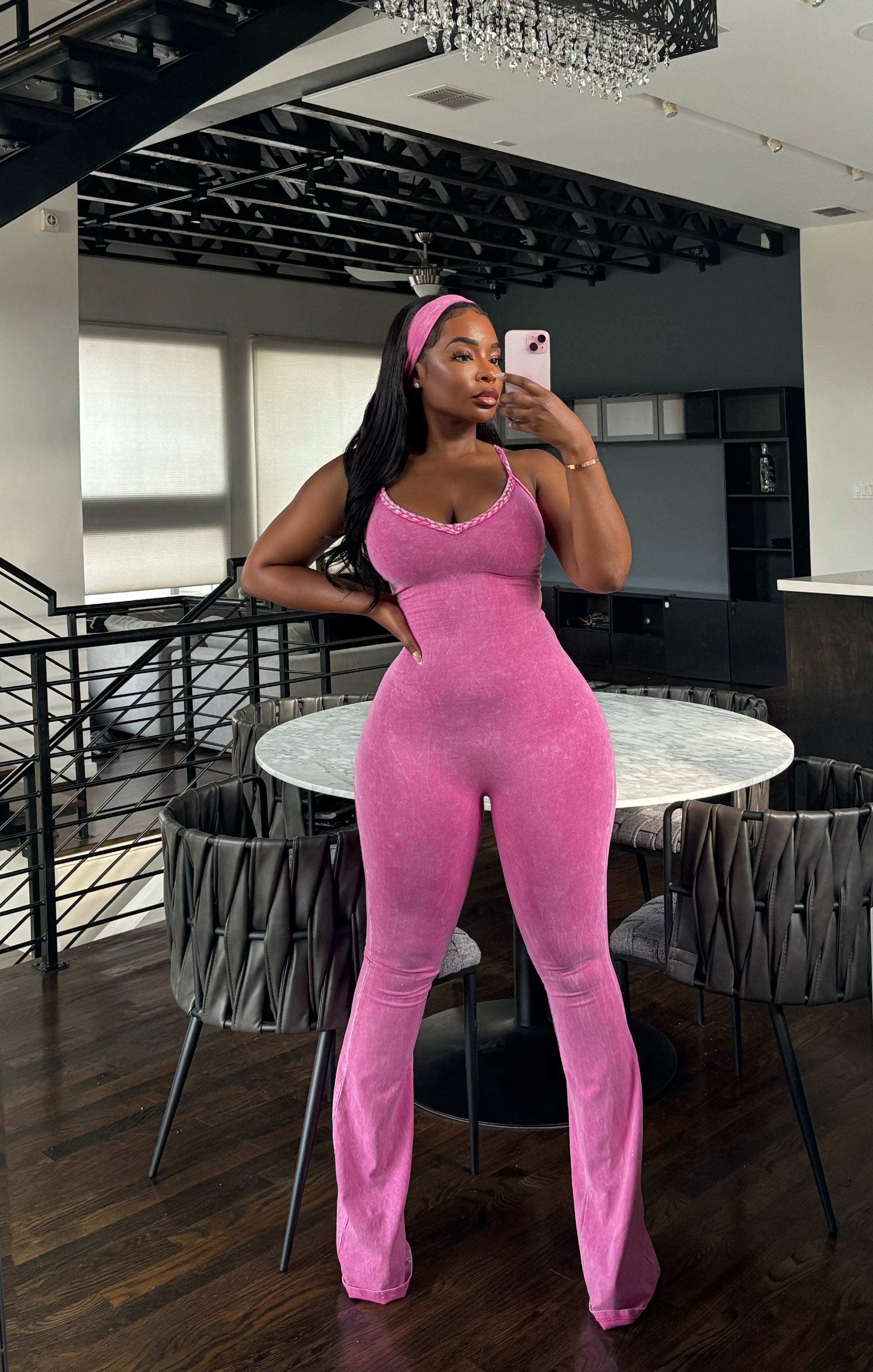 Pink jumpsuit headband set