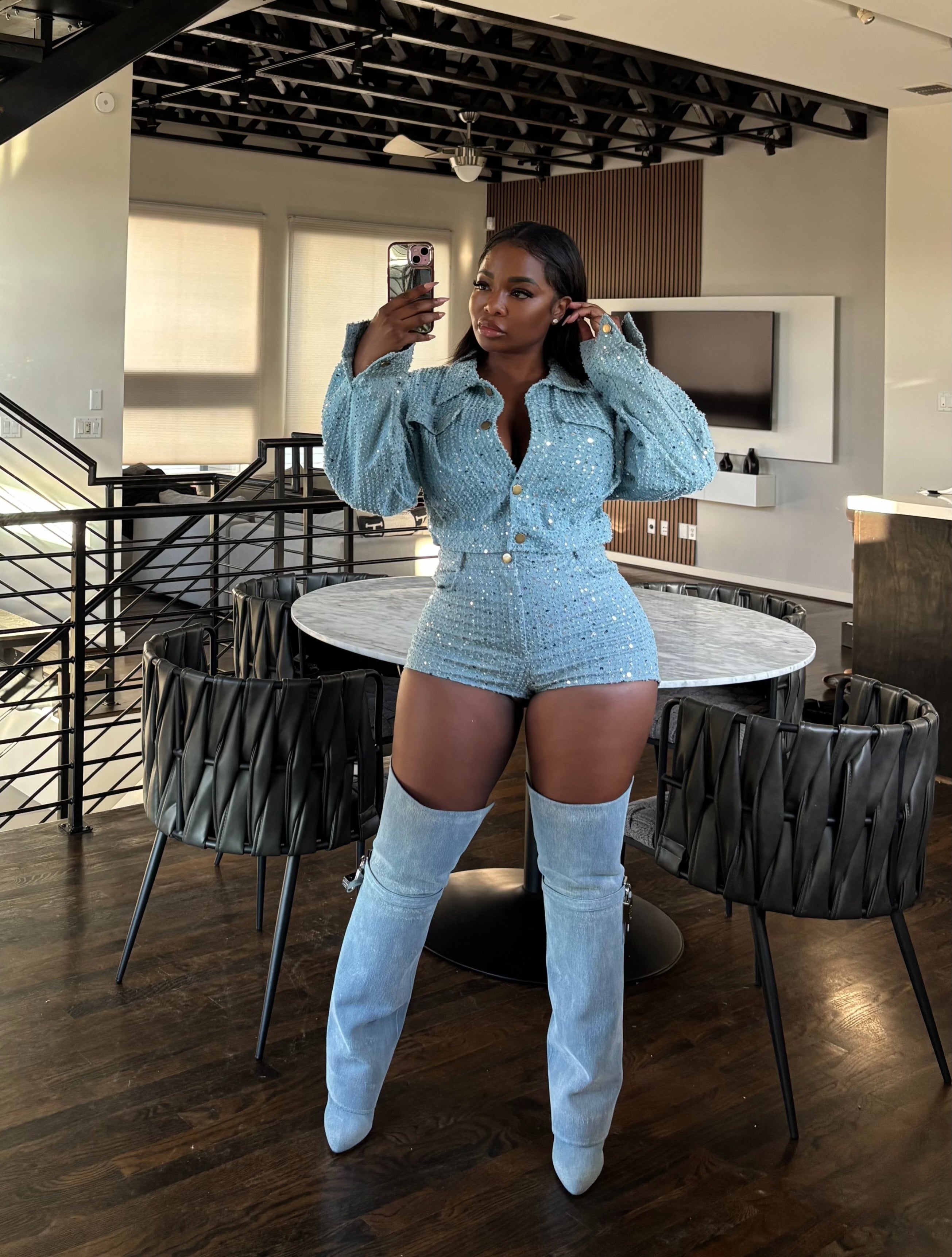 Sparkle denim short set