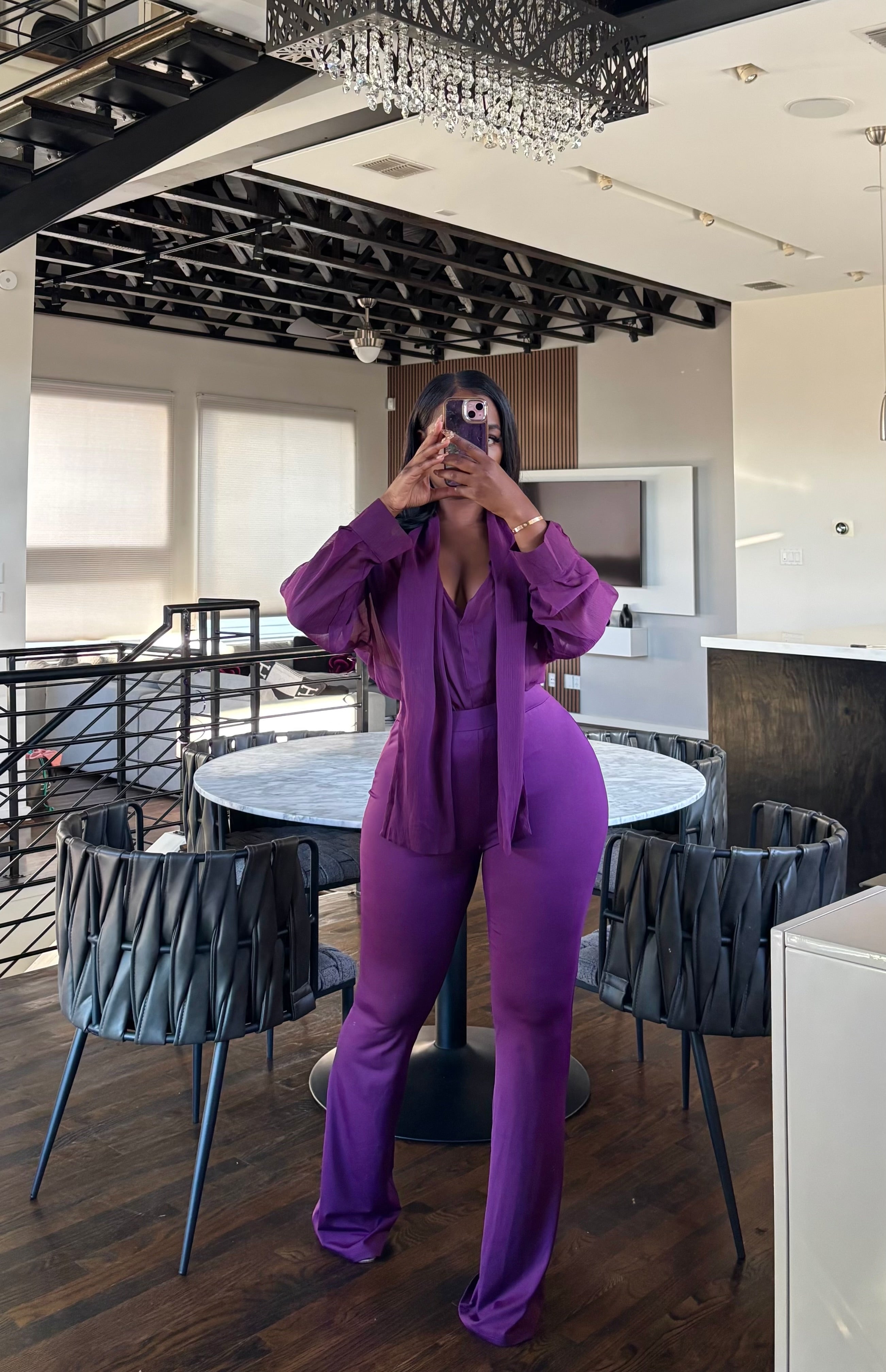 Purple Chiffon Pant Set